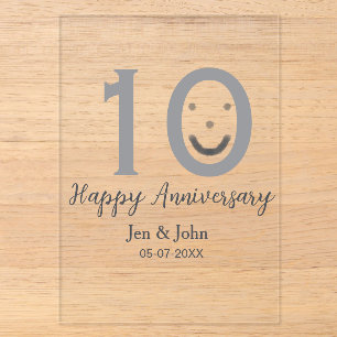 Invitations En Acrylique Joyeux 10e anniversaire nom date gris emoji gras