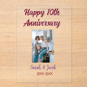 Invitations En Acrylique Joyeux 10e anniversaire photo mariage nom du coupl
