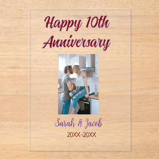 Invitations En Acrylique Joyeux 10e anniversaire photo mariage nom du coupl
