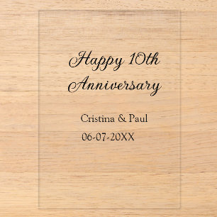 Invitations En Acrylique Joyeux 10ème anniversaire de mariage simple nom mi