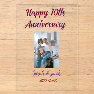 Invitations En Acrylique Joyeux 10ème anniversaire photo couple marié nom d