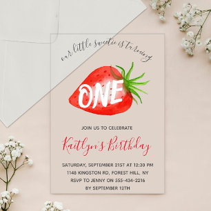 Invitations En Acrylique Joyeux 1er anniversaire Douce Petite Fraise