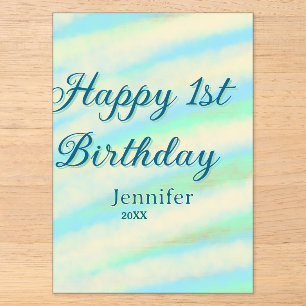 Invitations En Acrylique Joyeux 1er anniversaire enfants bébé bleu vert pas