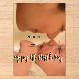 Invitations En Acrylique Joyeux 1er anniversaire enfants bébé mère noir jau