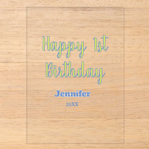 Invitations En Acrylique Joyeux 1er anniversaire enfants bébé vert bleu pas