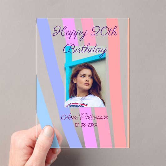 Invitations En Acrylique Joyeux 20e anniversaire arc-en-ciel lignes boho ru (In situ (ordinateur de poche))