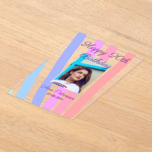 Invitations En Acrylique Joyeux 20e anniversaire arc-en-ciel lignes boho ru (Poser)