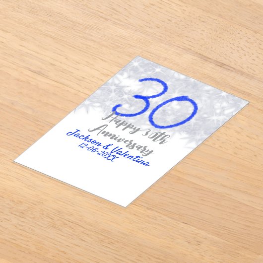 Invitations En Acrylique Joyeux 30e anniversaire mariage argent bleu partie (Poser)