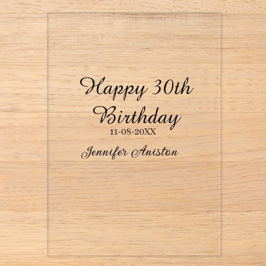 Invitations En Acrylique Joyeux 30e anniversaire nom date stylé simple (Recto)
