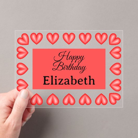 Invitations En Acrylique Joyeux anniversaire rectangle cadre coeur nom pers (In situ (ordinateur de poche))