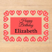 Invitations En Acrylique Joyeux anniversaire rectangle cadre coeur nom pers (Recto)