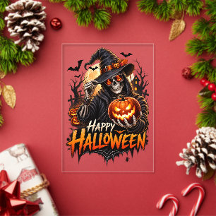 Invitations En Acrylique Joyeux Halloween Squelette Citrouille Cadeau pour