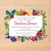 Invitations En Acrylique Joyeux Noël Aquarelle moderne Dîner de Noël (Recto)