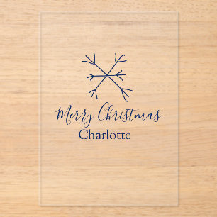 Invitations En Acrylique Joyeux Noël bleu flocons ajouter nom fêtes