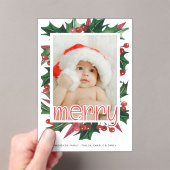 Invitations En Acrylique Joyeux Noël Holly Photo personnalisée (In situ (ordinateur de poche))