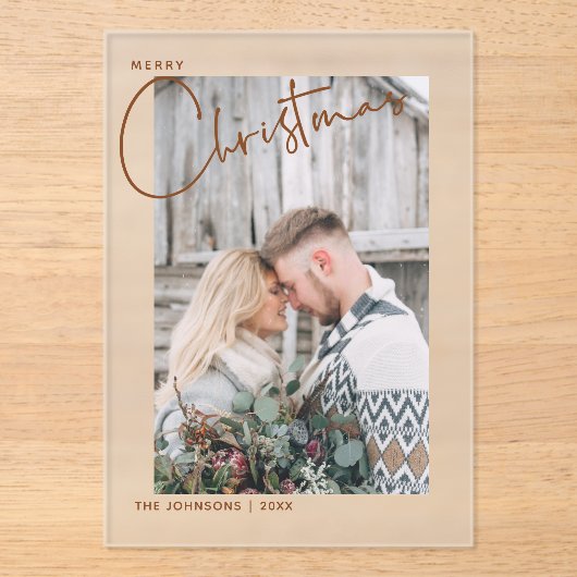 Invitations En Acrylique Joyeux Noël Script Photo Premier Noël (Recto)