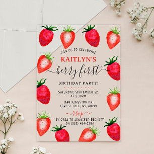 Invitations En Acrylique Joyeux Premier Anniversaire Douce Fraise