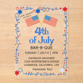 Invitations En Acrylique Juillet Quatrième Américain Drapeau BBQ Fireworks (Recto)