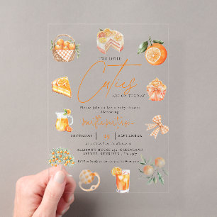Invitations En Acrylique Jumeaux agrumes orange Cutie Fête de Naissance Été