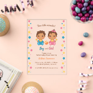 Invitations En Acrylique Jumeaux Garçon Fille Baby Shower 2 Transparent