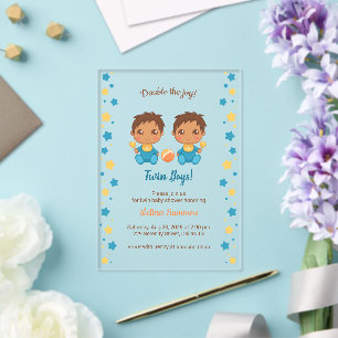 Invitations En Acrylique Jumeaux Garçons Baby Shower Transparent 2