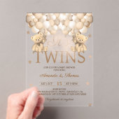 Invitations En Acrylique Jumeaux Ours Avec Baby shower Ballons Neutres (In situ (ordinateur de poche))