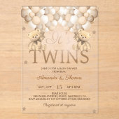 Invitations En Acrylique Jumeaux Ours Avec Baby shower Ballons Neutres (Recto)
