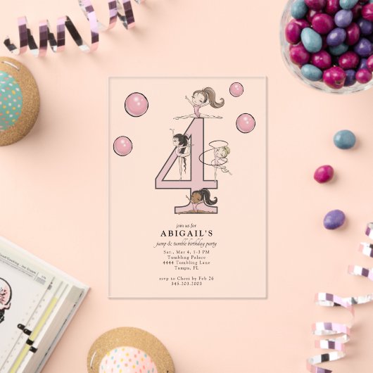 Invitations En Acrylique Jump & Tumble Gymnastics 4th Birthday Party (Insitu (Célébration))