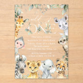 Invitations En Acrylique Jungle Animals, Safari, Wild One, First Birthday (Recto)