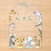 Invitations En Acrylique Jungle Animals, Safari, Wild One, First Birthday (Recto)