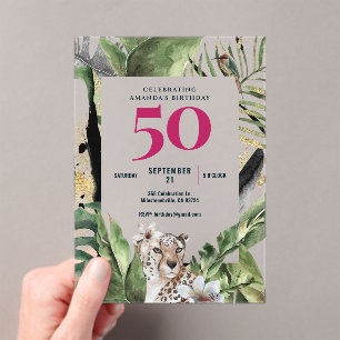 Invitations En Acrylique Jungle Leopard rose 50e anniversaire