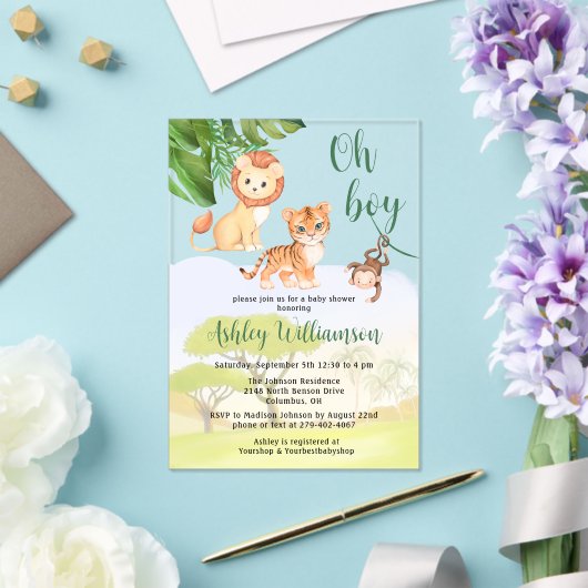 Invitations En Acrylique Jungle Safari Animaux Oh Baby shower Garçon (Insitu (Mariage))
