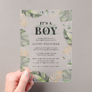 Invitations En Acrylique Jungle Safari Giraffe Palms Baby shower Feuille