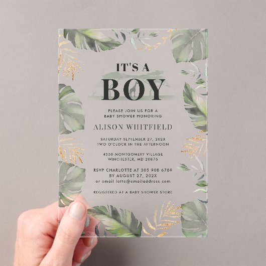 Invitations En Acrylique Jungle Safari Giraffe Palms Baby shower Feuille (In situ (ordinateur de poche))