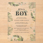 Invitations En Acrylique Jungle Safari Giraffe Palms Baby shower Feuille (Recto)