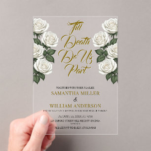Invitations En Acrylique Jusqu'à ce que la mort nous sépare Élégantes roses