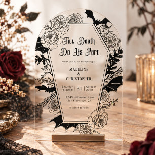 Invitations En Acrylique Jusqu'à ce que la mort nous sépare Mariage gothiqu