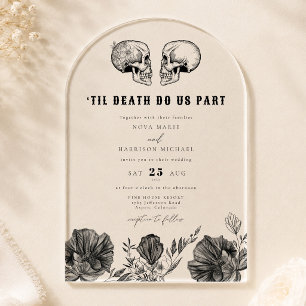 Invitations En Acrylique Jusqu'à la mort Détails de mariage gothique de crâ