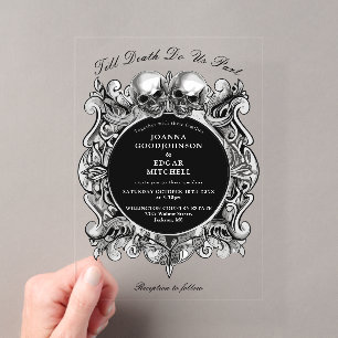 Invitations En Acrylique Jusqu'à la mort Gothique Crânes Mariage Gothique