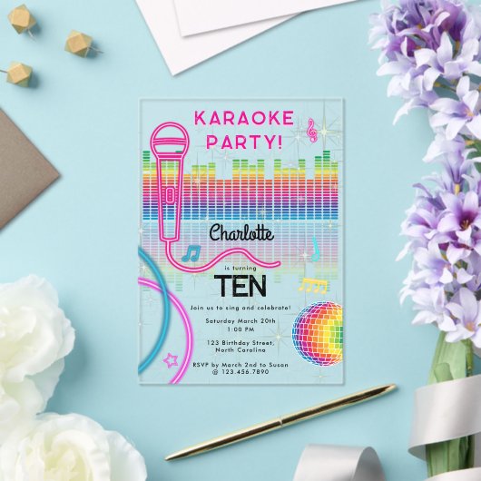 Invitations En Acrylique Karaoke Neon Glow Birthday Singing Music Party  (Insitu (Mariage))
