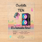 Invitations En Acrylique Karaoke Neon Glow Singing Music Party Birthday (Recto)