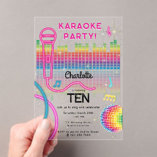 Invitations En Acrylique Karaoké Néon Lumière Anniversaire Chanson Musique 