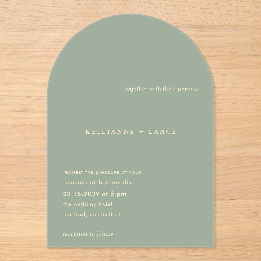 Invitations En Acrylique Kellianne Sage Green Mariage moderne (Recto)