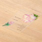 Invitations En Acrylique King Protea rose Aquarelle Mariage Floral (Poser)