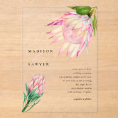 Invitations En Acrylique King Protea rose Aquarelle Mariage Floral (Recto)