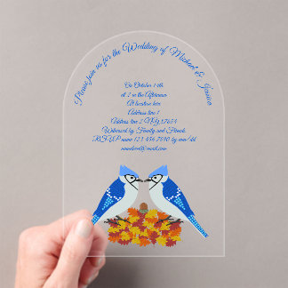 Invitations En Acrylique Kissing Blue Jays Mariage de automne personnalisé