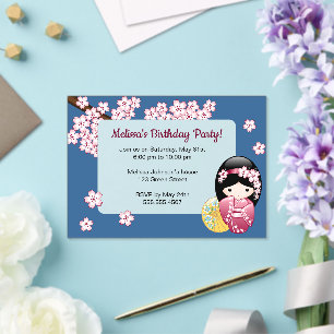 Invitations En Acrylique Kokeshi de printemps Fenêtre transparente bleue An