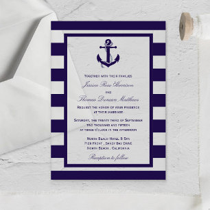Invitations En Acrylique La collection de mariage à rayures Navy Anchor