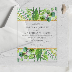 Invitations En Acrylique La Collection de Mariage Vert et Or
