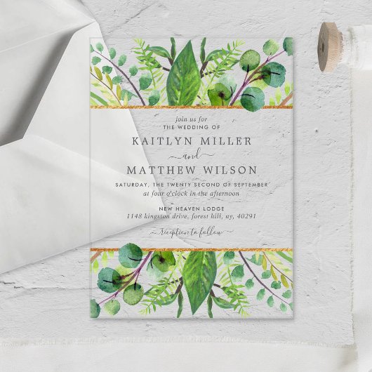 Invitations En Acrylique La Collection de Mariage Vert et Or
